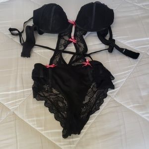 One piece black lace teddy